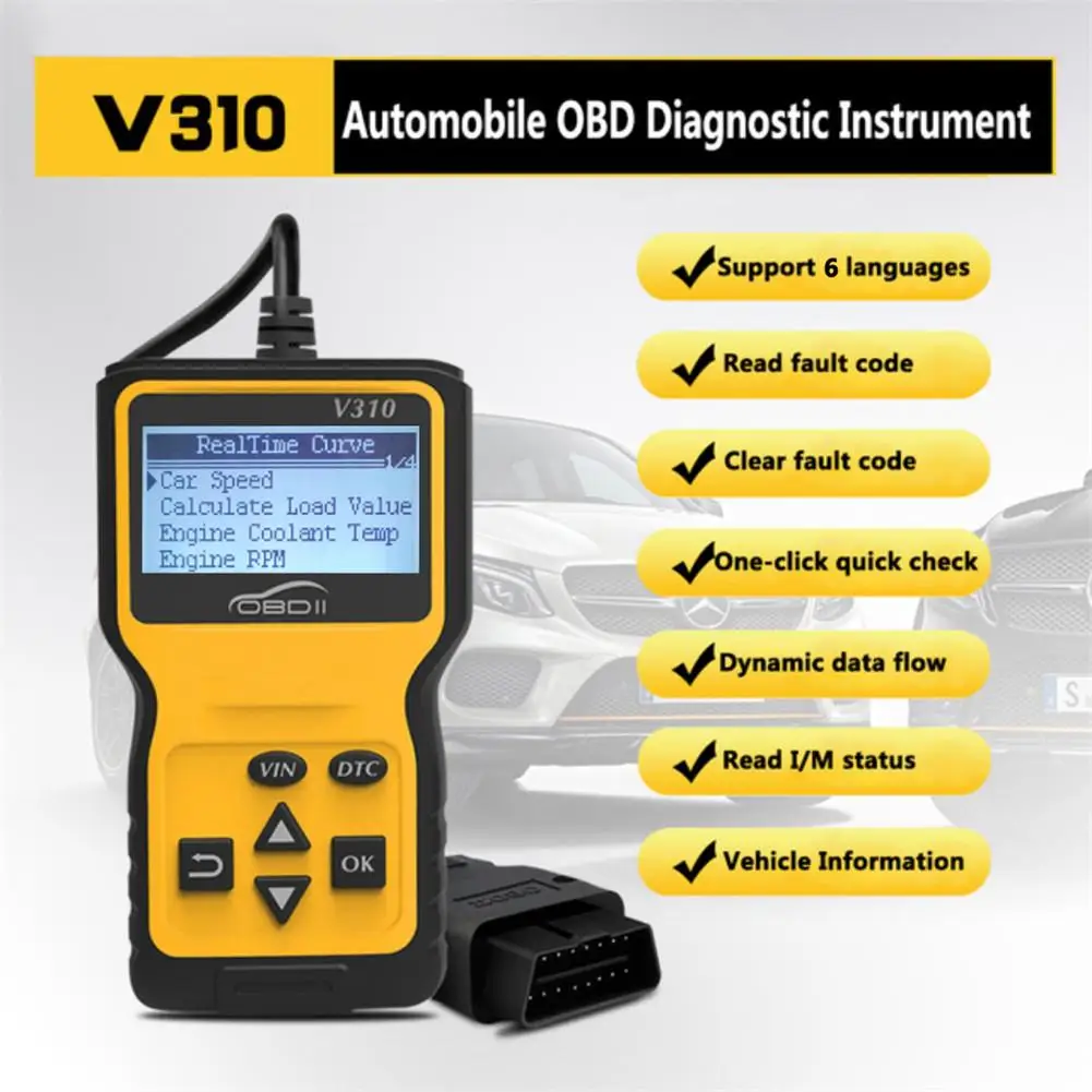 V310 OBD считыватель кодов OBD2 сканер для проверки неисправности двигателя