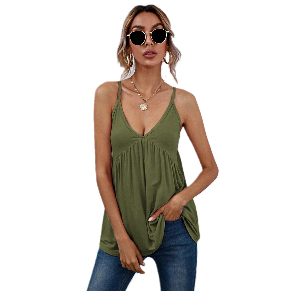 

Women's summer T-shirt 2021 new European and American sexy vest T-shirt V-neck sleeveless open back leisure suspender top women