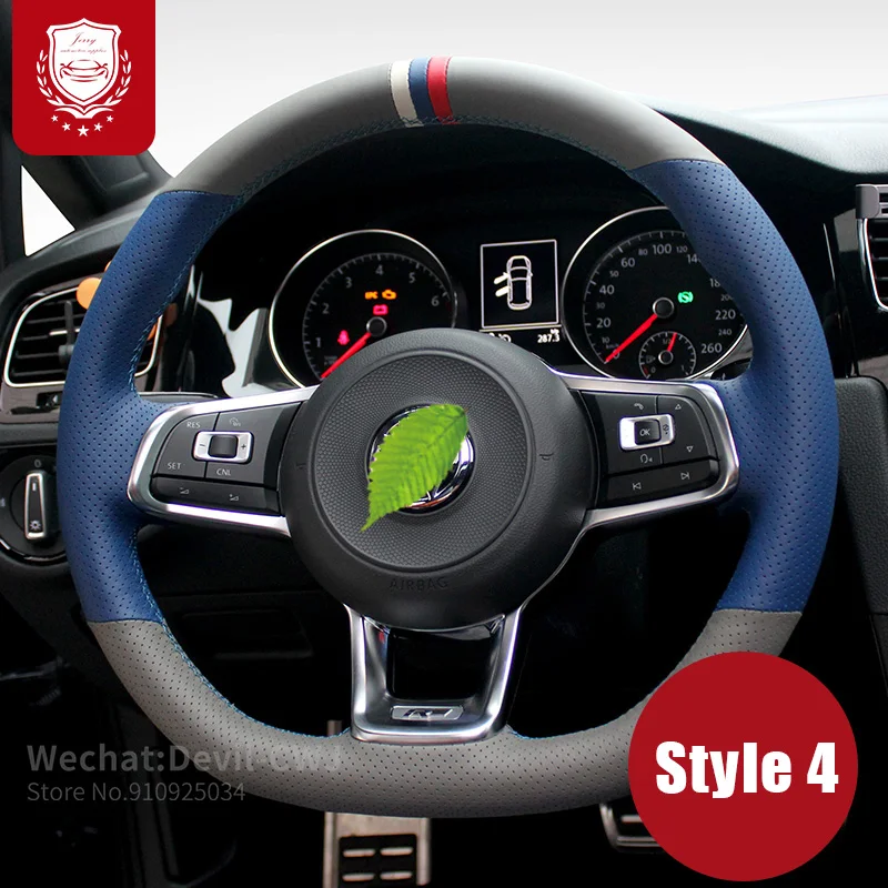 

For VW steering wheel cover cc Golf R Lamando Tiguan TAYRON Touareg Premium suede leather hand-sewn grip cover car accessories