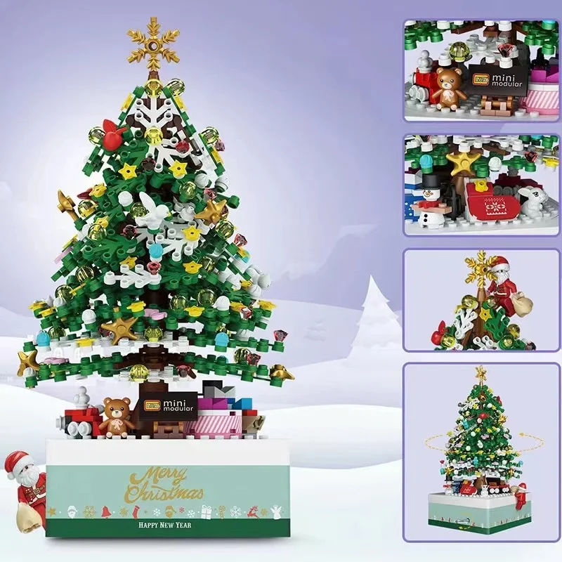 Loz Christmas Trees Blocks Music Box Toys For Children Adults Loz1237 1238 House Building Bricks Xmas Gift New Juguetes Bloques images - 1