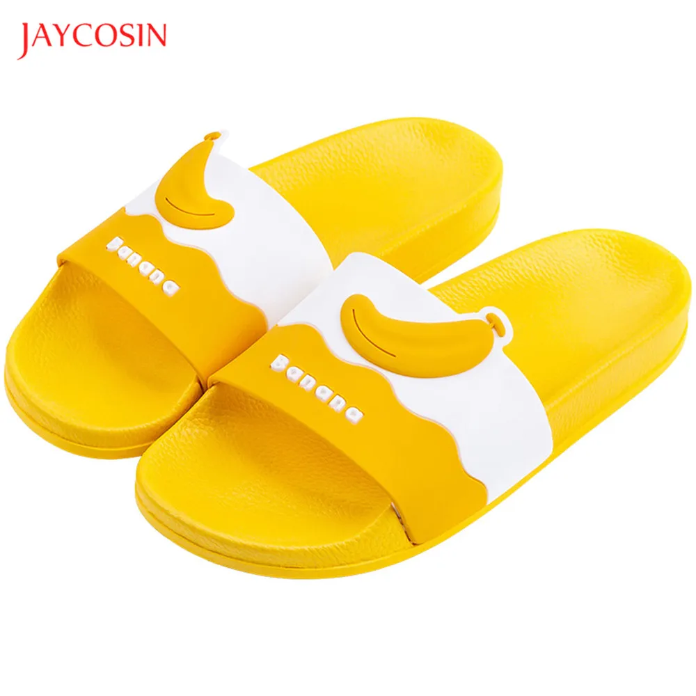 Сланцы Jaycosin женские летние шлепанцы с мультяшным принтом бананы мягкая Уличная