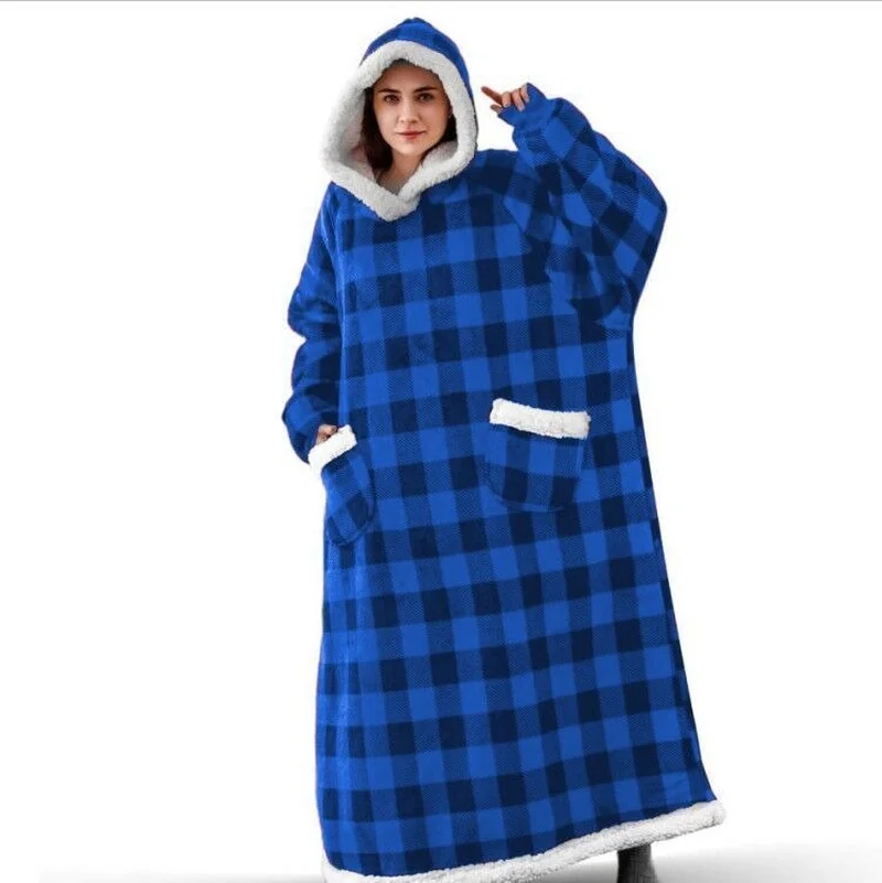 Wearable Flannel TV Blanket Comfortable Fleece Warm Hoodies Bathrobe Outdoor Pocket Hoodie Adult And Children Sherpa Blankets