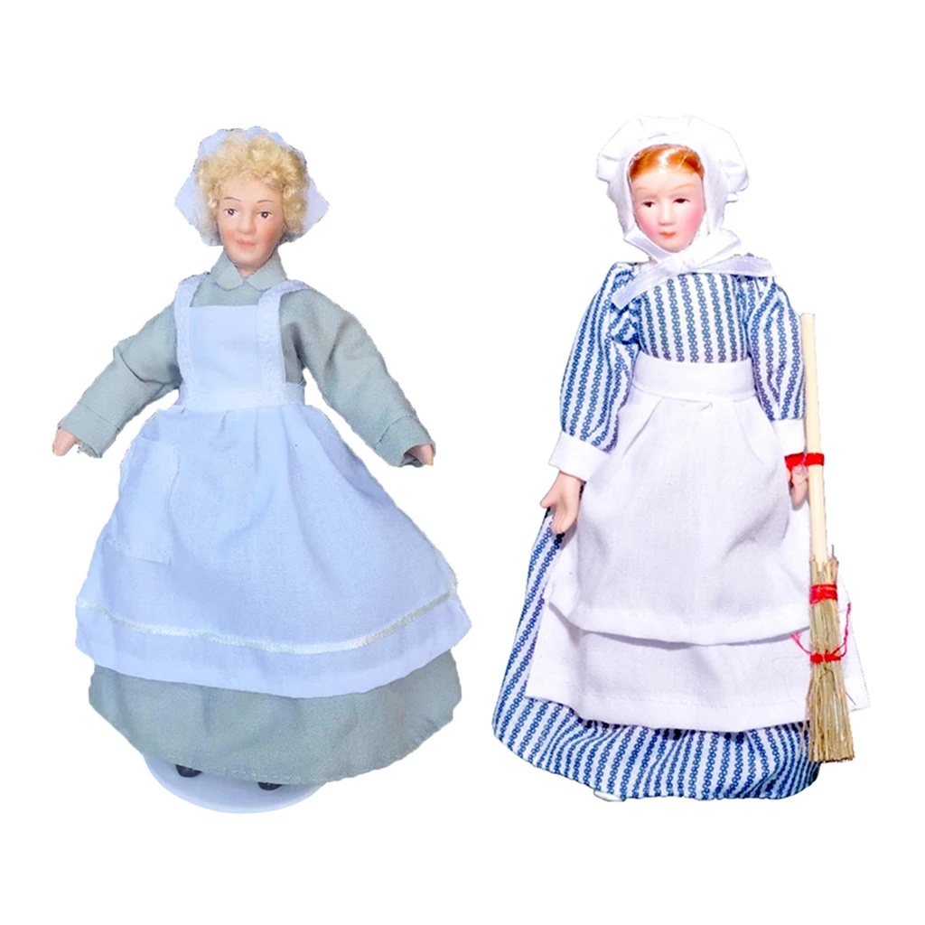 2x винтажная миниатюрная фарфоровая кукла в масштабе 1/12 для коллекционных