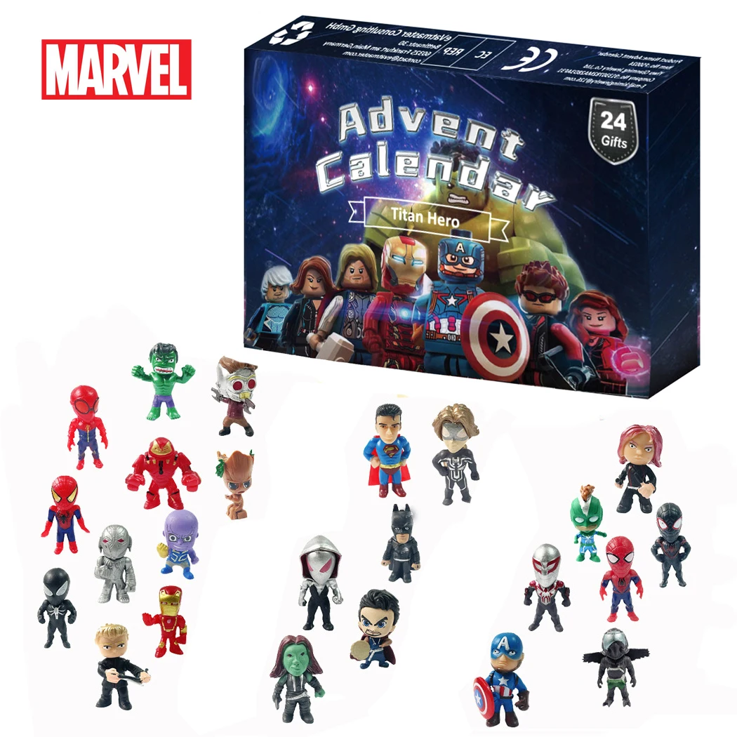 24pcs Disney Marvel Action Figures giocattoli Anime natale calendario dell'avvento scatola Spiderman Hulk Q Posket Kawaii Child Avengers regali
