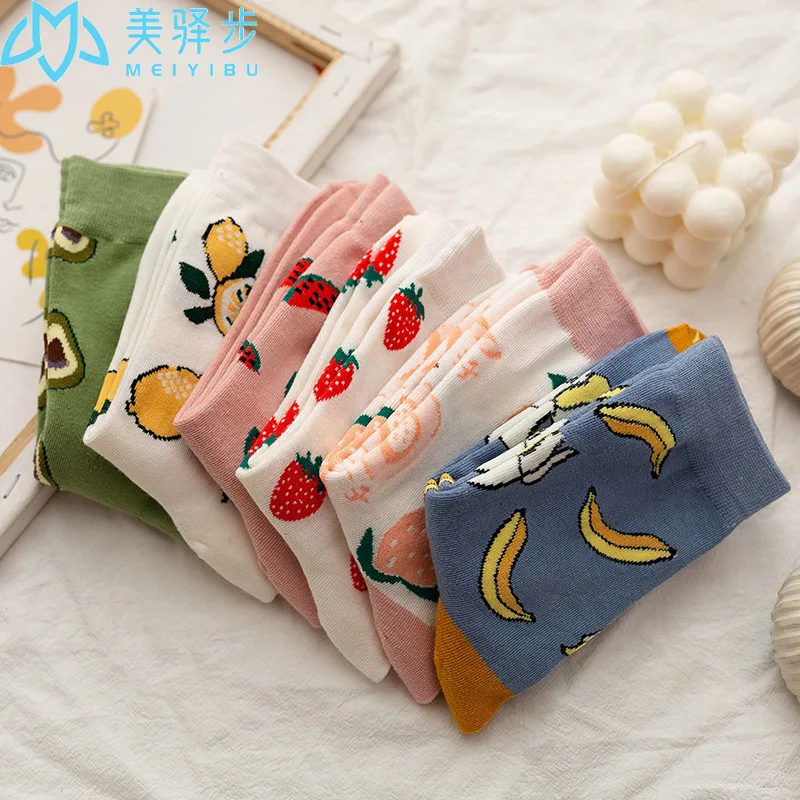 12 Pairs Per Set Women's Cotton Korean Edition Fashion Fruit Strawberry Watermelon Sock