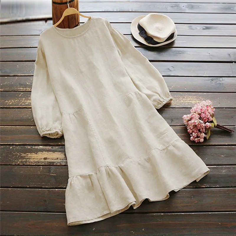 Женское весенне-осеннее платье модное повседневное однотонное свободное с