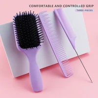 3pcsset plastic purple color detangling hair brush for barber scalp massage curly hair comb set beauty hairdressing products