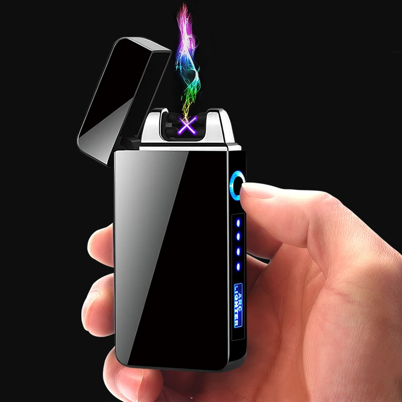 

Double Arc Cross Lighter Windproof Key Switch Usb Rechargeable Lighter Compact Portable Battery Display for Men