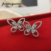 pansysen butterfly lab moissanite diamond stud earrings solid 925 sterling silver earrings for women party wedding fine jewelry