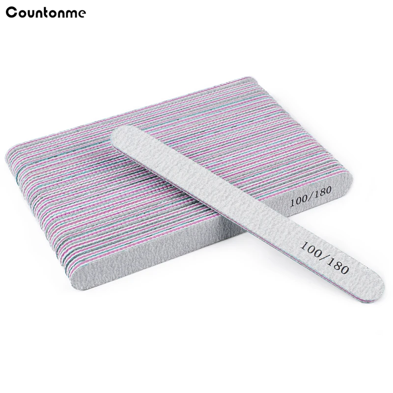 

50Pcs/Lot Professional Grey Nail Art Files 100/180 Straight Design Double Sided Buffer Block Pedicure Nails Supply Salon Tools