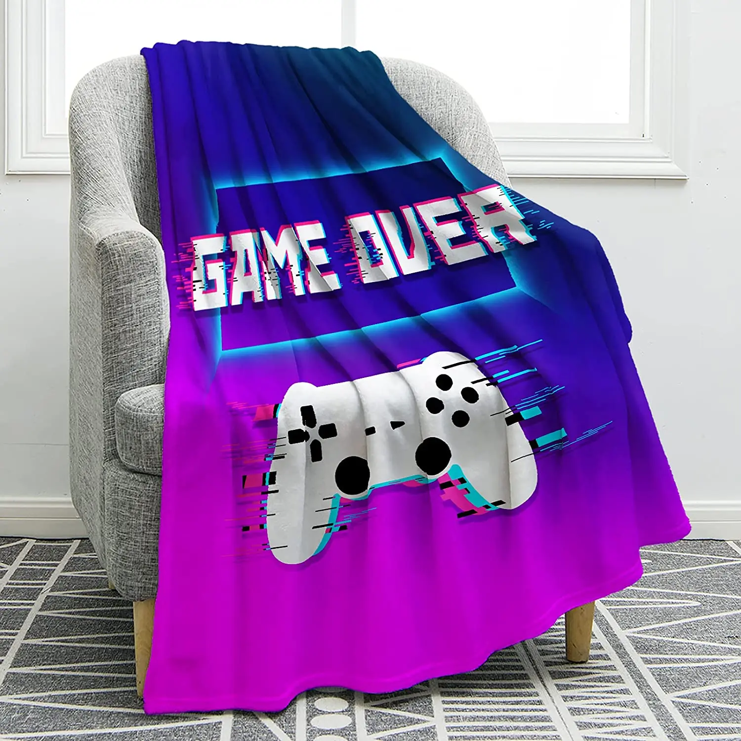 

Game Theme Blanket Conceptual Abstraction Modern Game Controller Soft Warm Print Throw Blanket for Kids Men Boys Adult Gift