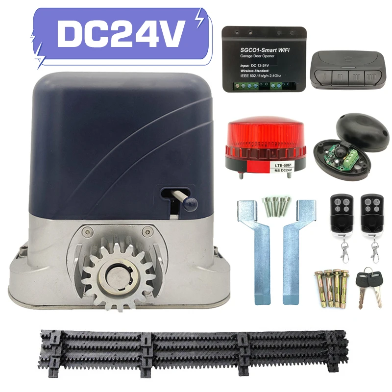

500KG Automatic Electric Sliding Gate Opener Kit WIFI APP Control DC 24V Motor Engine Operator with 4M Nylon Racks Car Remote