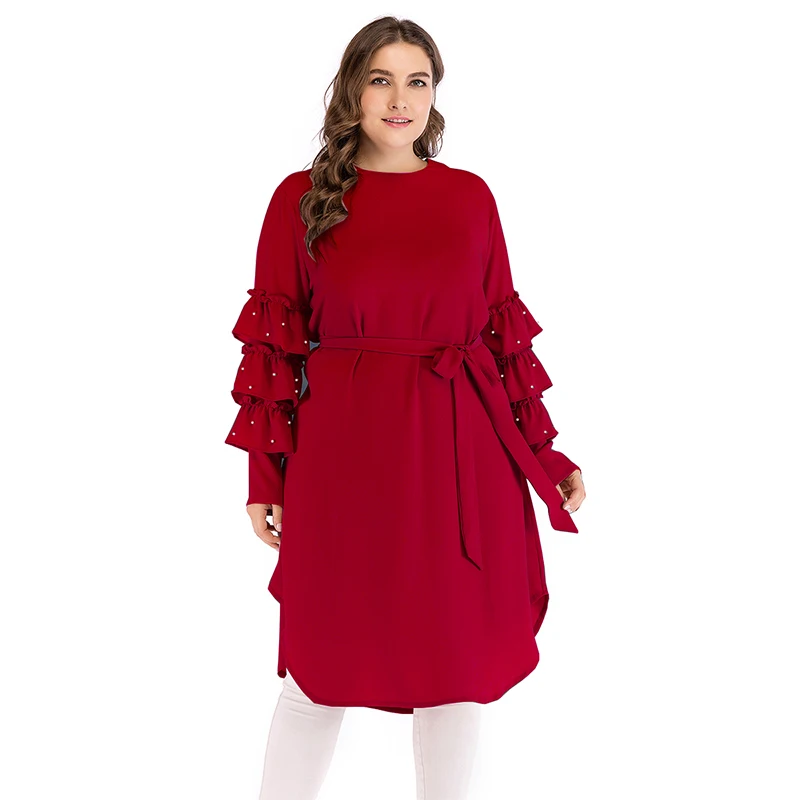 Мусульманская одежда турецкий стиль искусственный жемчуг туника топы блузка с