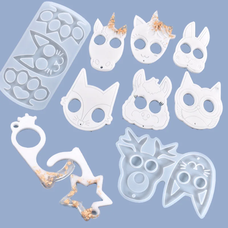 DIY Epoxy Epoxy Ring Set Keychain Cat  Fox Fist Claw Defense Cat Skull Transparent Silicone Mold