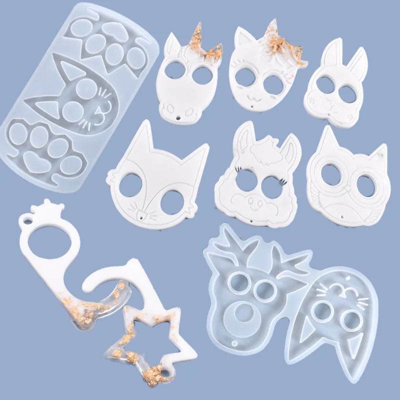 

DIY Epoxy Epoxy Ring Set Keychain Cat Fox Fist Claw Defense Cat Skull Transparent Silicone Mold