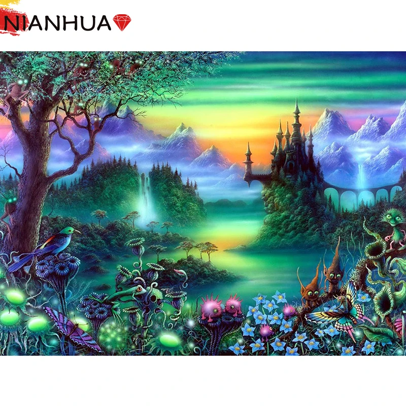

Diamond Painting 5D Mysterious Strange Castle Magic Animal Elf Hanging Painting Square Round Photo Embroidery DIY Set Gift Home