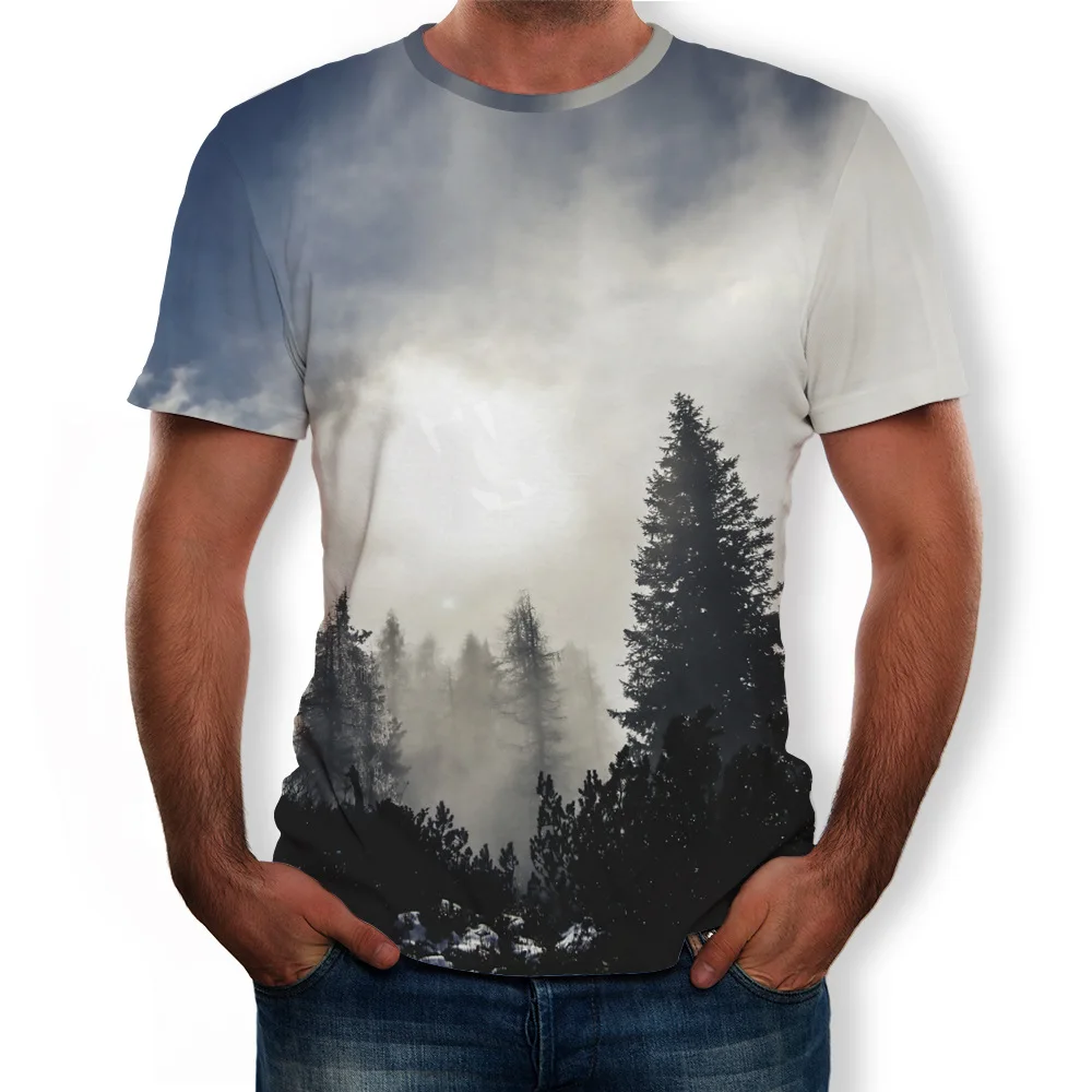 Летние мужские футболки с коротким рукавом и 3D принтом пейзажем повседневные