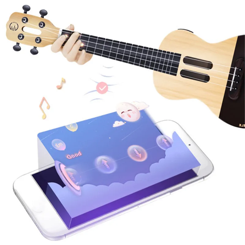 populele smart ukulele 23 zoll 4 sticht elektrische ukulele konzert sopran akustische unterstützung app led mini gitarre mit tasche free global s