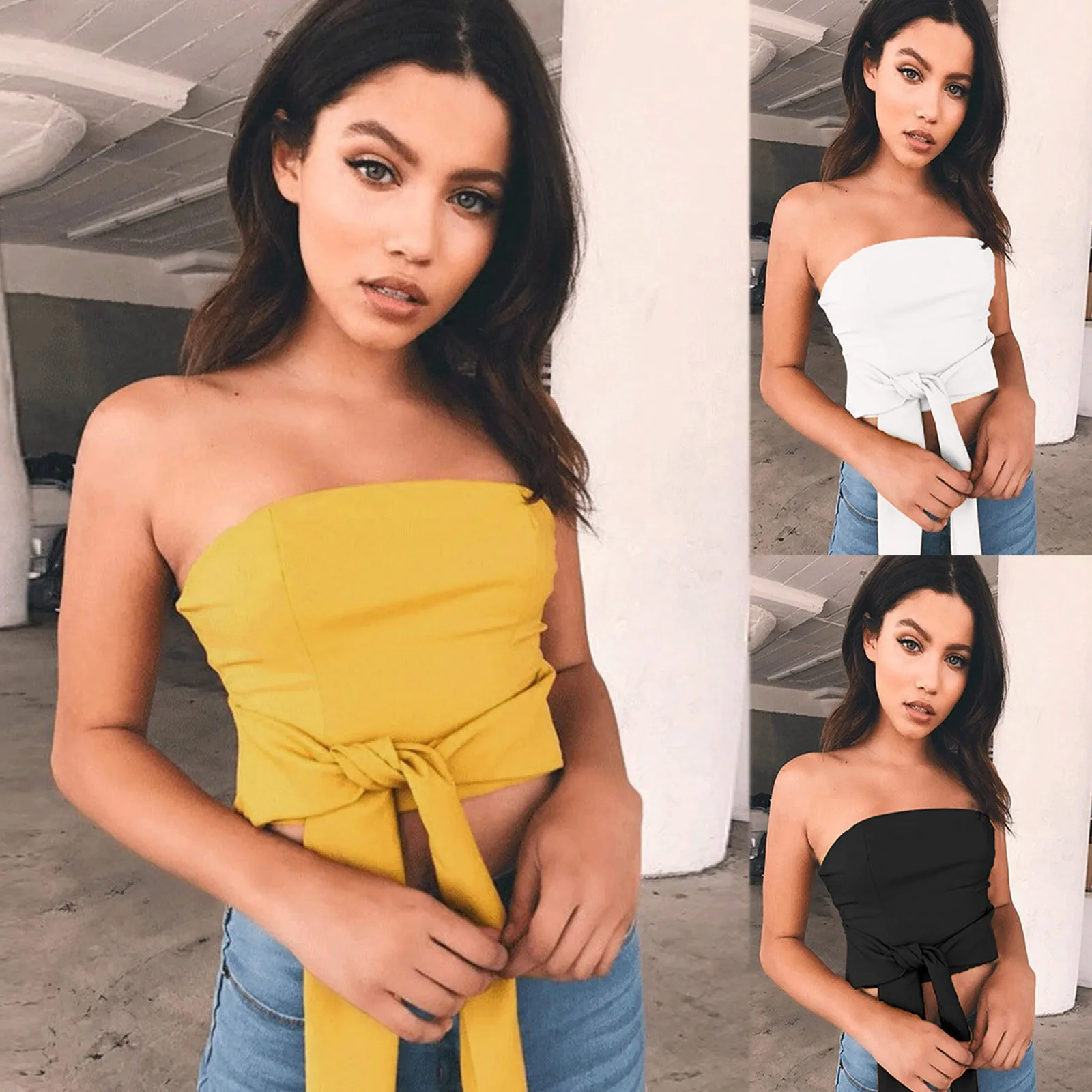 

SAGACE Fashionable Office Sexy Women Bow Tie Waist Vest Sleeveless Chest Plastering Color Tank Crop Top футболка 2021