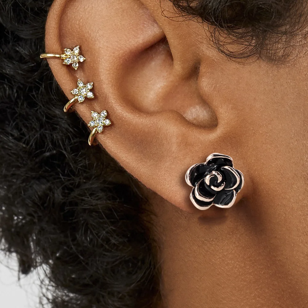 Женские серьги гвоздики с эмалью модные ретро цветком розы вечерние свадебные