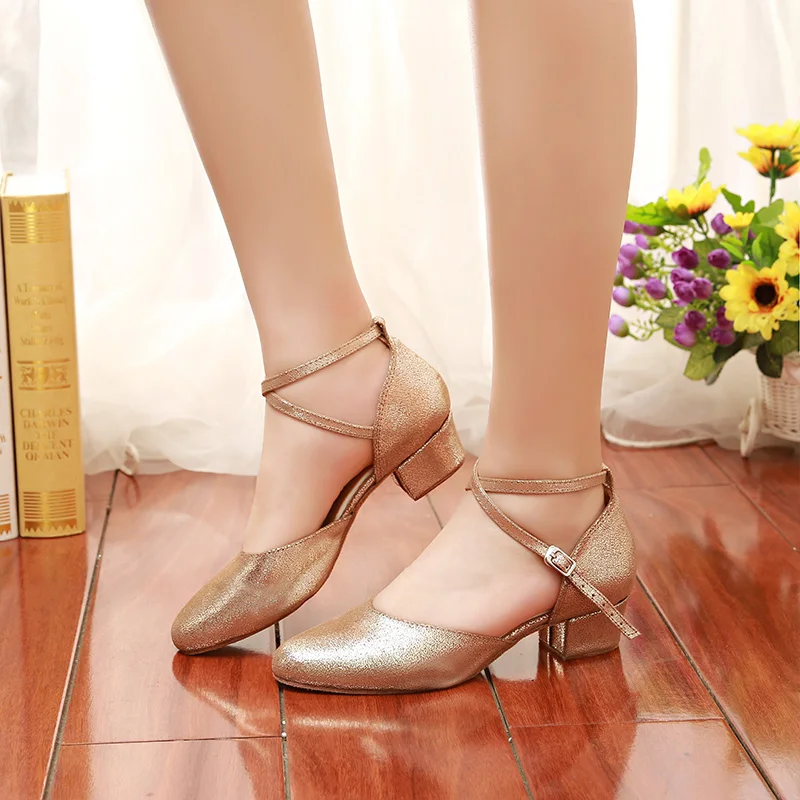 HROYL Woman Ballroom Latin Dance Shoes For Women Low/High Heels Tango Bachata Dancing Shoes Black Golden Sandals Free Shipping