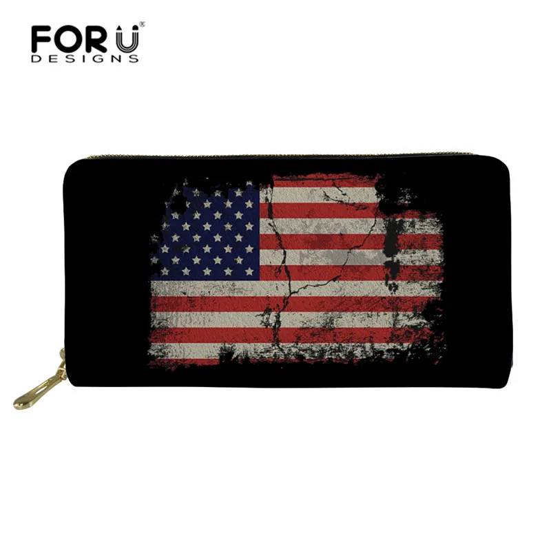 Женские кожаные кошельки FORUDESIGNS в американском и стиле клатч на молнии Длинный