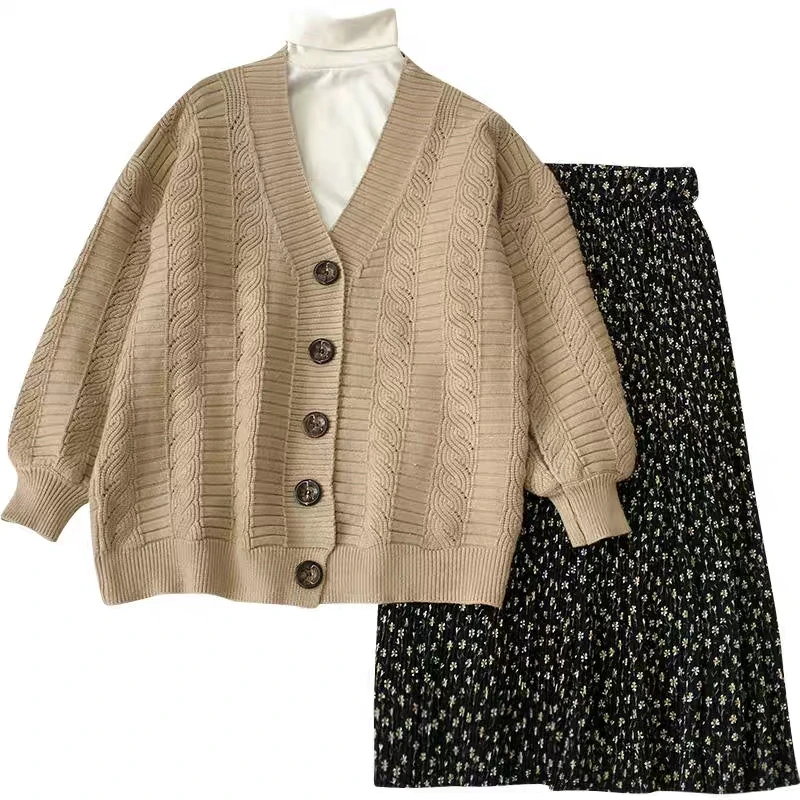 khaki sweater Свитер с v-образным вырезом женский корейский белый свободный большой размер ленивый ветер кардиган вязаные топы - Цвет: khaki sweater