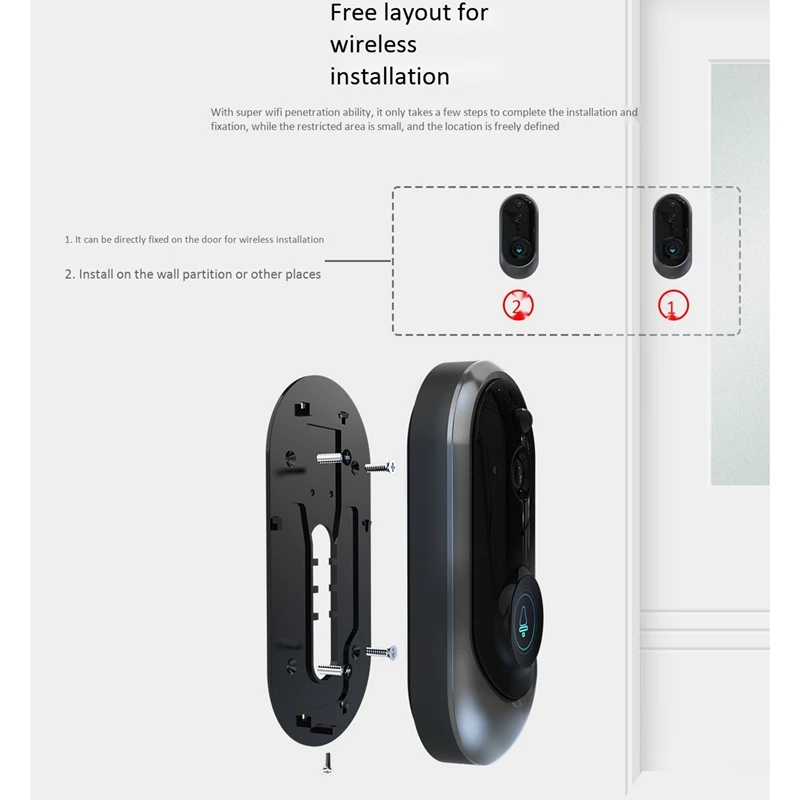 

Smart Doorbell 2.4G Wireless Video Doorbell 720P HD Night Vision Doorbell Remote Intercom, Monitoring Alarm