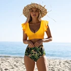 Новинка 2021, бикини с высокой талией, женский купальник, комплект бикини с оборками, купальный костюм, купальный костюм, летнее бикини, пляжная одежда