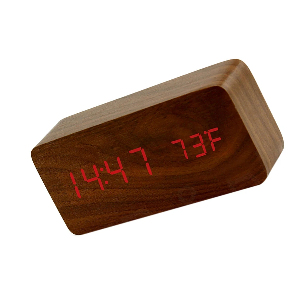 

LED Wooden Alarm Clock Watch Table Voice Control Digital Wood Electronic Desktop AA Powered Clocks Table Decoration