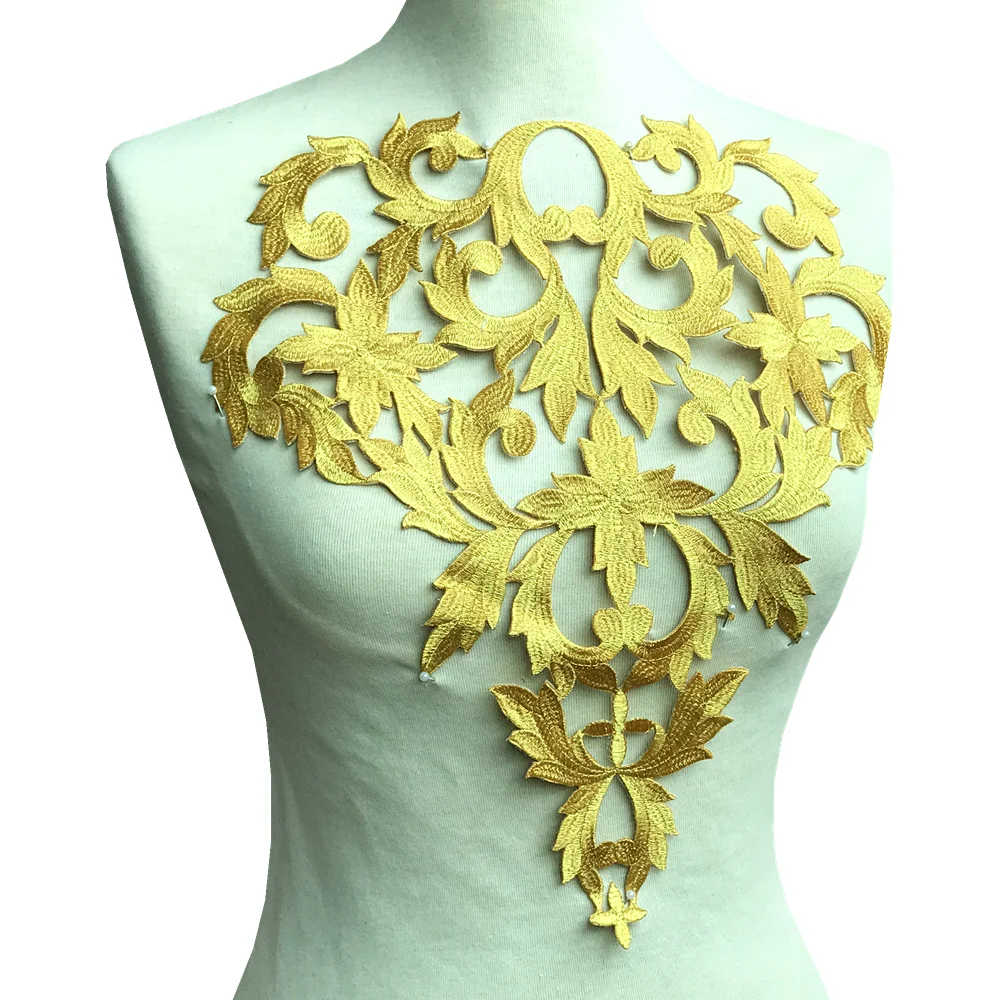 2pc Iron On Gold Baroque Applique Embroidery Patch Embroidered Patches For Clothing Clothes Sticker Parches Bordados Ropa AC1552 - купить по