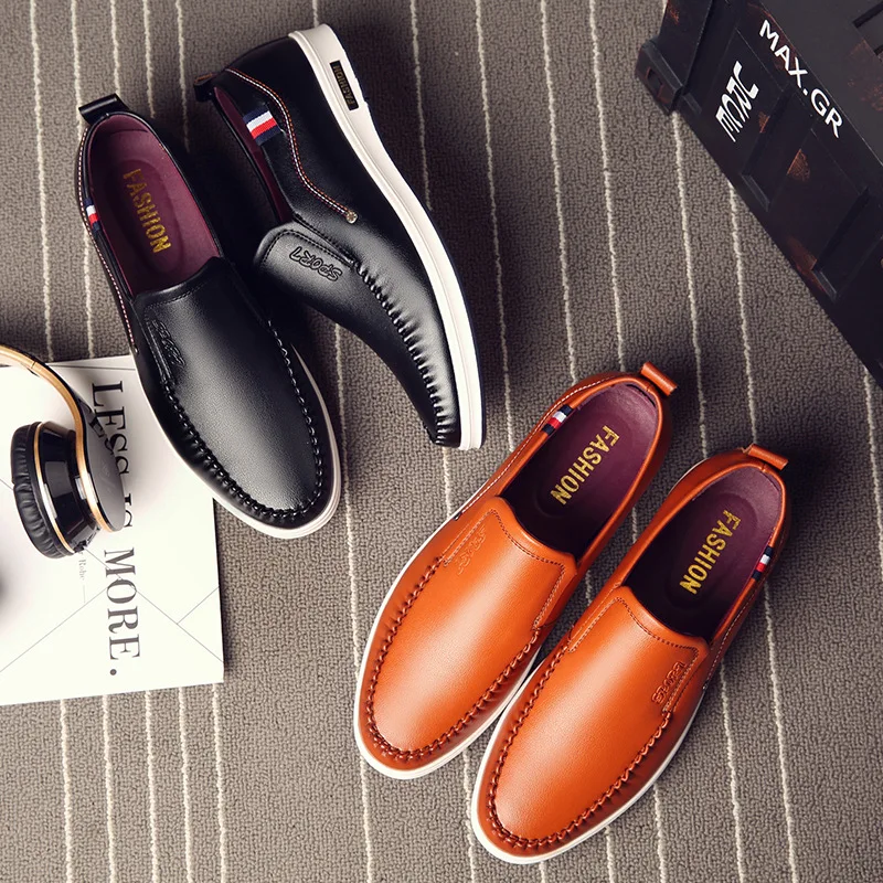 Туфли мужские кожаные износостойкие повседневные без застежки мягкие дышащие