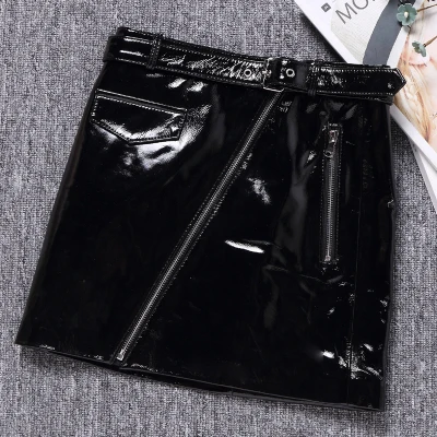 

2019 Autumn and Winter New High Waist Bright Leather Skirt J17