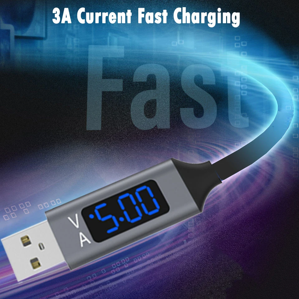 Светодиодный кабель с цифровым дисплеем mi cro, usb type C, 3 А, быстрая зарядка QC3.0, кабель для samsung S10 Note 10, Xiaomi mi, 9, USB кабель для зарядки