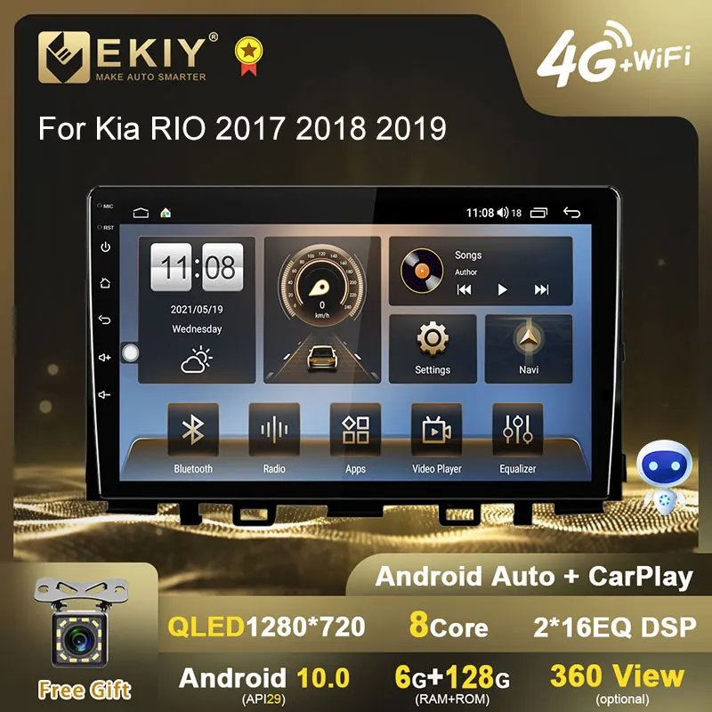 

Автомагнитола EKIY QLED, DSP, Android 10, для Kia RIO 2017, 2018, 2019, стерео, мультимедийный видеоплеер, навигатор GPS, Carplay, No 2din, DVD