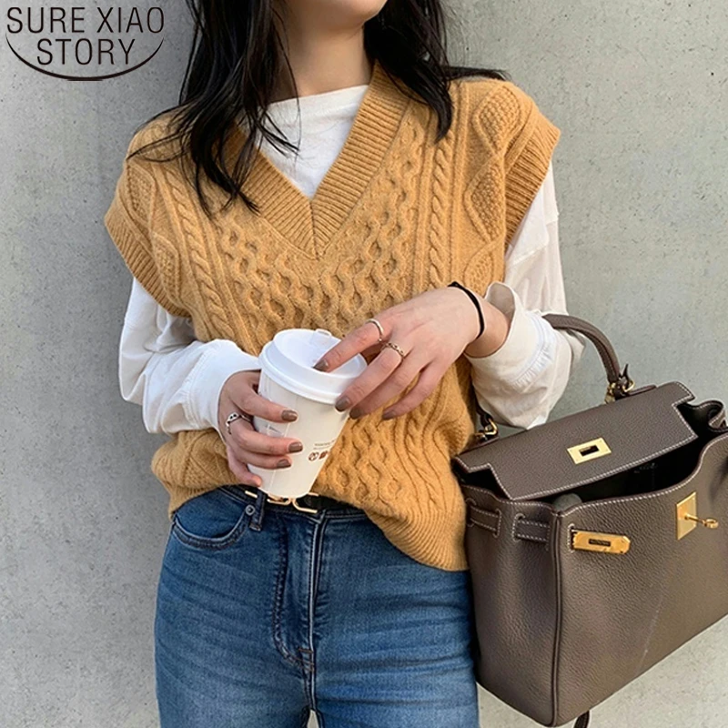 

Повседневный женский свитер, топы, вязаный свитер, жилет, Женский пуловер без рукавов на осень и зиму, Новый Винтажный однотонный шерстяной ...