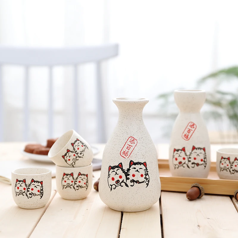 

5Pcs/Lot Japan Porcelain Vintage Ceramic Pot Flagon Liquor Spirits Cups Set Kitchen Dining Bar Drinkware Japanese Sake Wine Set