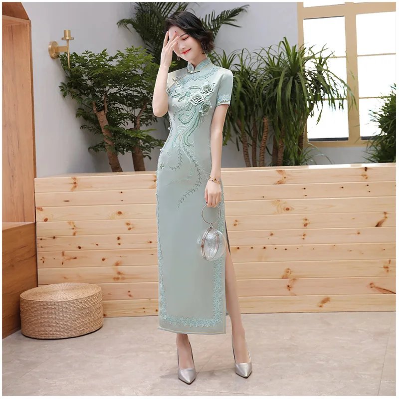 

2021 dress 800084 chinese traditional vestidos causales color verde aceituna qipao velvet