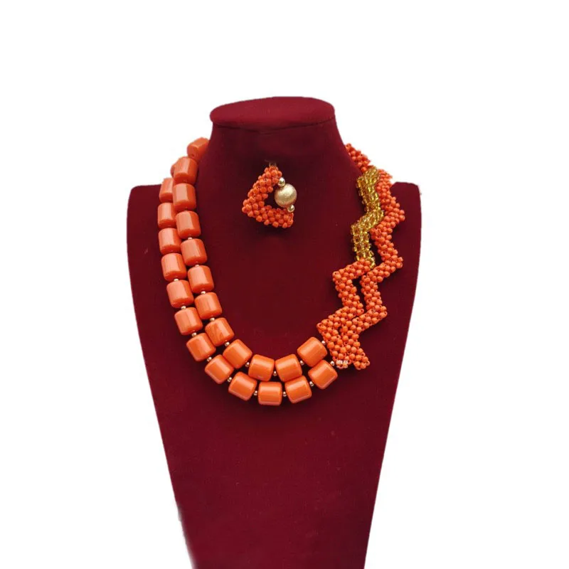 

Dudo Traditional African Jewelry Set Nigerian Wedding Bridal Jewellery Set 2 Layers Imitation Coral Beads + Crystal Beaded Style