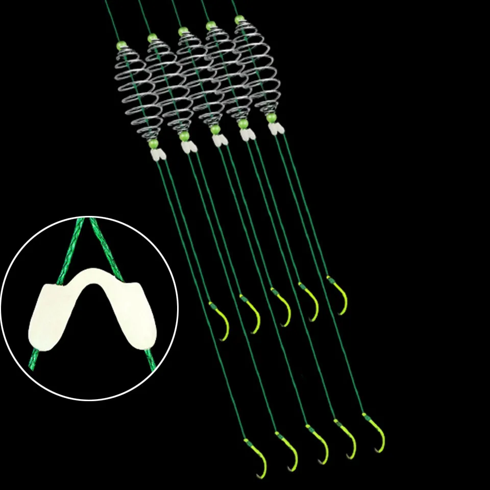 

WALK FISH 5 пар, светящиеся рыболовные крючки из углеродистой стали, двойной крючок с бородкой, с леской из полиэтилена, для ловли карпа, аксессуа...