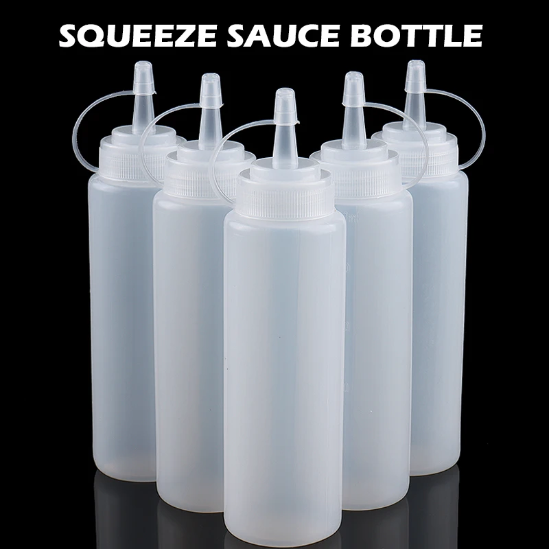 

5Pcs Clear Plastic Squeeze Bottles 240ml Sauce Seasoning Bottle Dispenser Squeezy Bottles Light Weight For BBQ Kitchen
