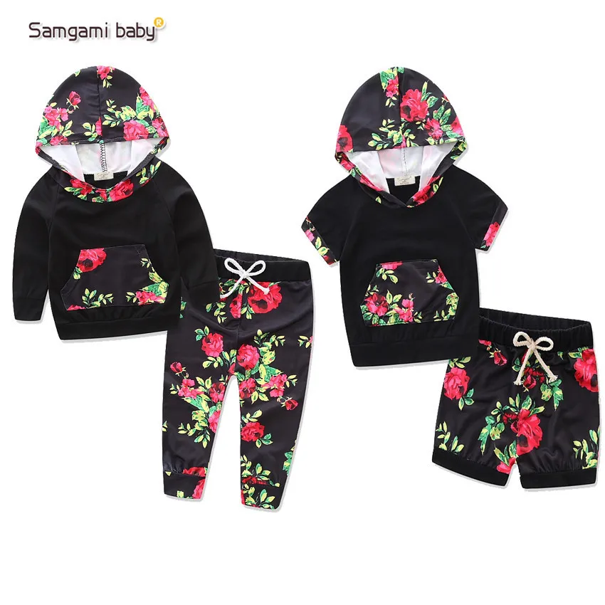 Детская одежда 2020 черный цветочный костюм с капюшоном и длинными