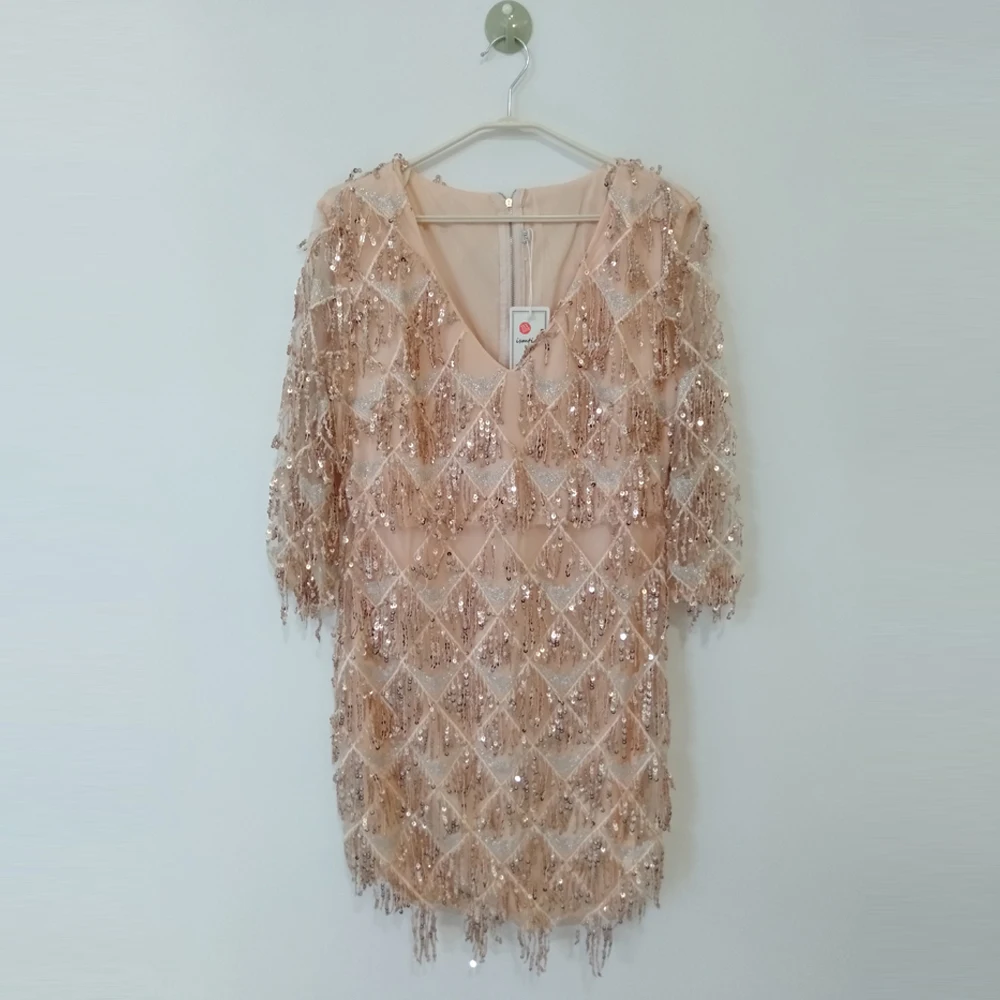 Женское облегающее платье с блестками и кисточками Клубное блестящее вечернее