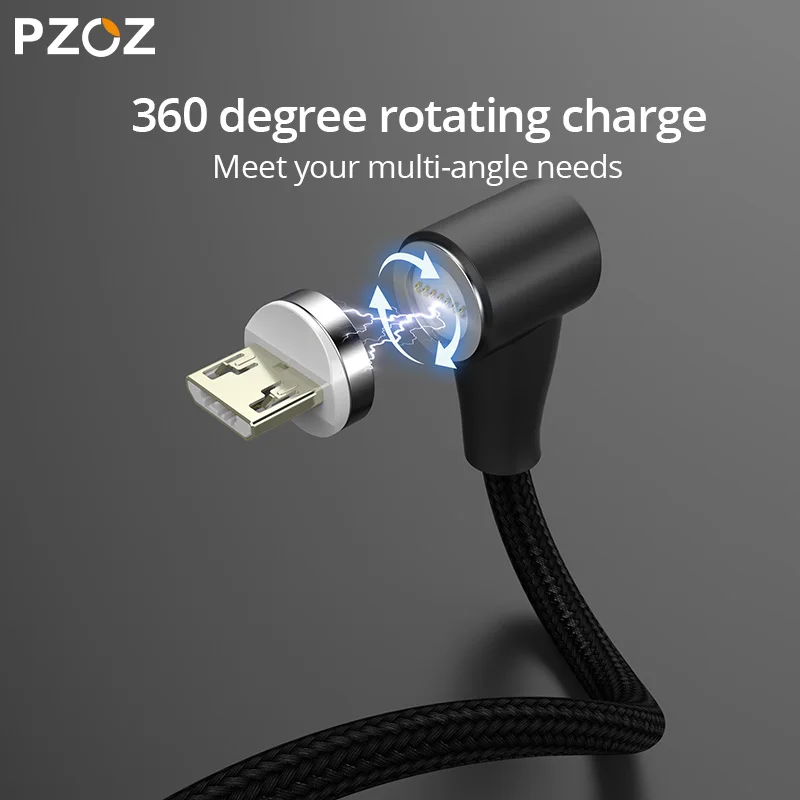 Магнитный кабель PZOZ 90 градусов usb c Micro usb type C для быстрой зарядки, магнитное зарядное устройство Microusb type-C для iphone Xs MAX xiaomi usb-c