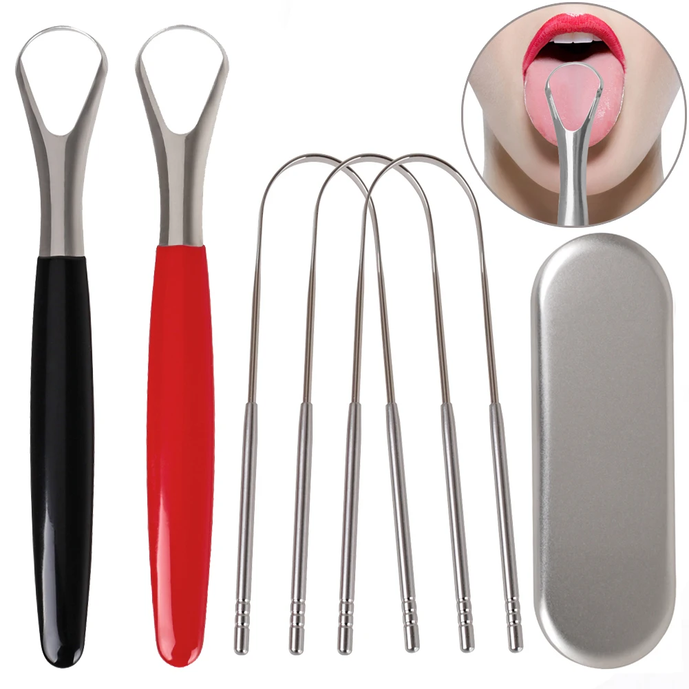 

5 Pcs Stainless Steel Tongue Scraper Cleaner Fresh Breath Cleaning Coated Tongue Toothbrush Oral Hygiene Care Tools