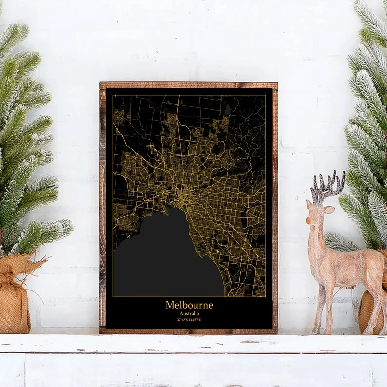 Мельбурн карта печать плаката Холст | Карта Австралии город Дом и сад