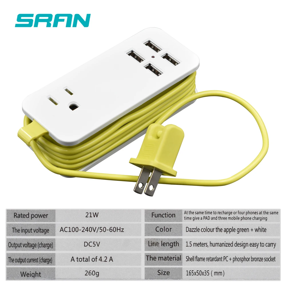 Штепсельная Вилка американского стандарта USB розетка Мощность полосы