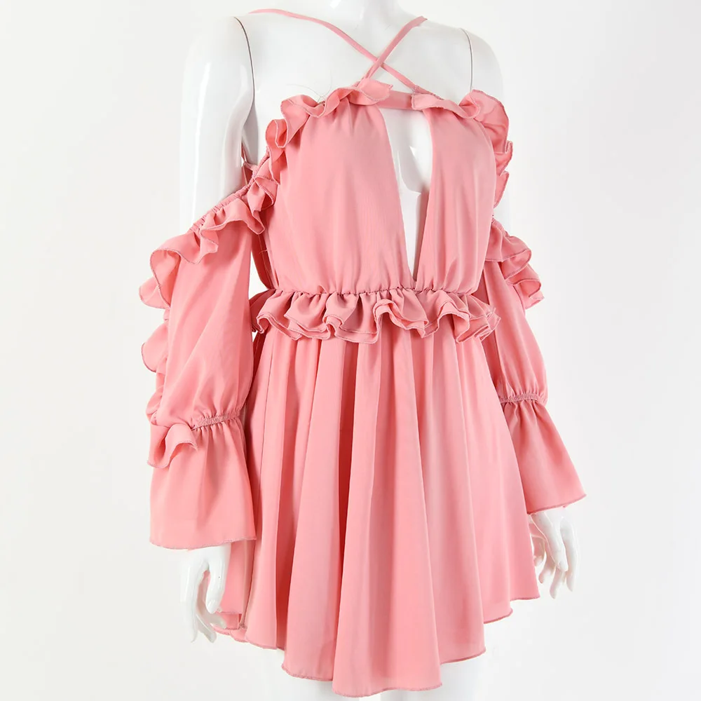 

Dress Style Backless Holiday and Vocation Dress Summer Sexy Dress Women Long Sleeve Off The Shoulder Ruffled