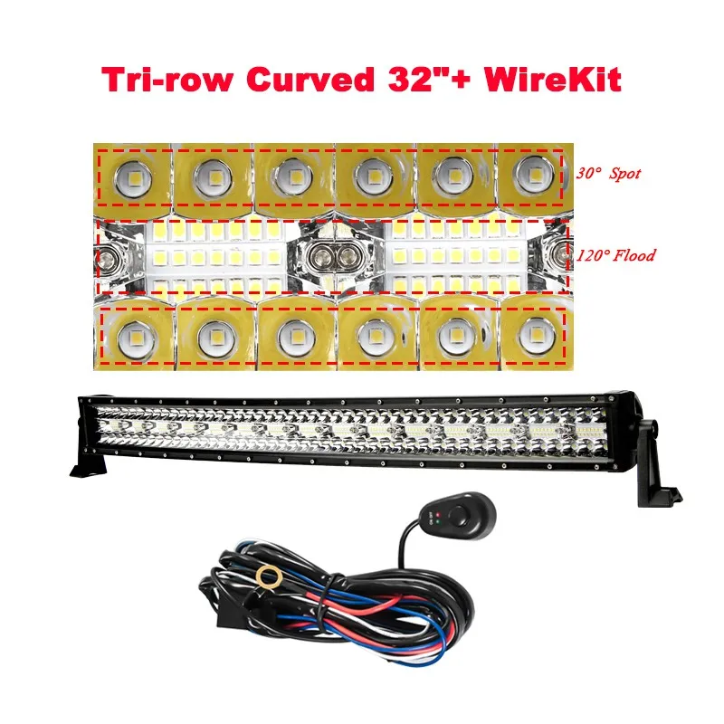32Inch Wiring Kit VISORAK комбинированный изогнутый СВЕТОДИОДНЫЙ световой бар внедорожный бар для внедорожника лодка внедорожный 4WD 4x4 грузовики-внедорожники ATV транспортные средства светодиодный рабочий бар лампа - Цвет: 32Inch Wiring Kit