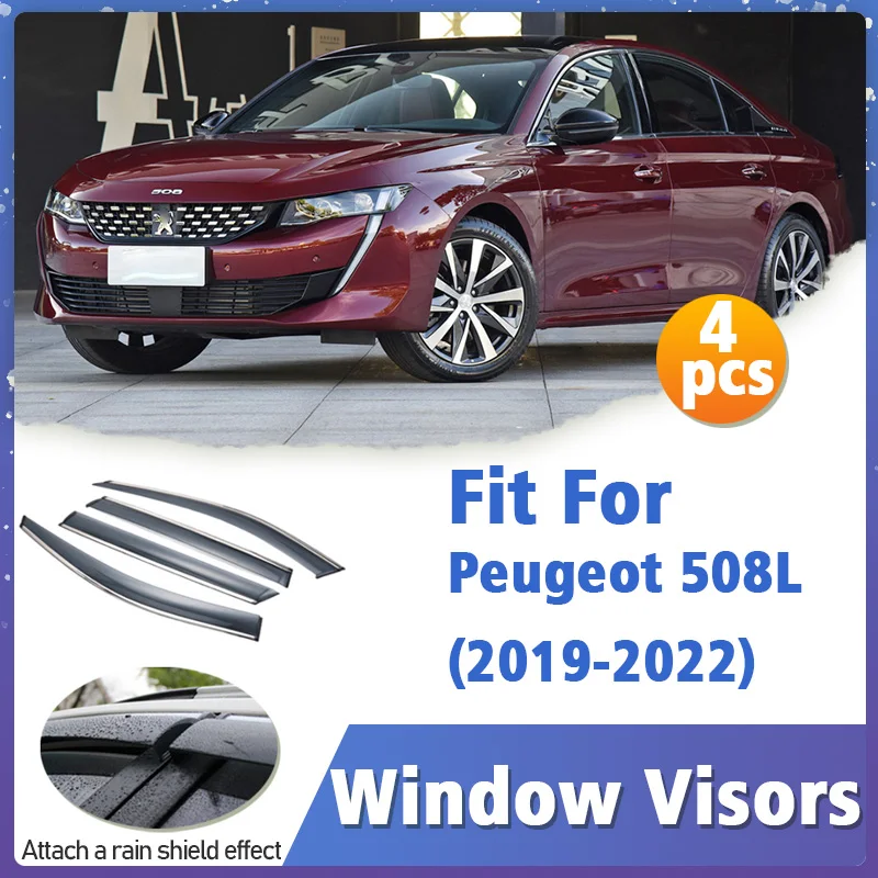Window Visor Guard for Peugeot 508L 2019-2022 Vent Cover Trim Awnings Shelters Protection Sun Rain Deflector Auto Accessories
